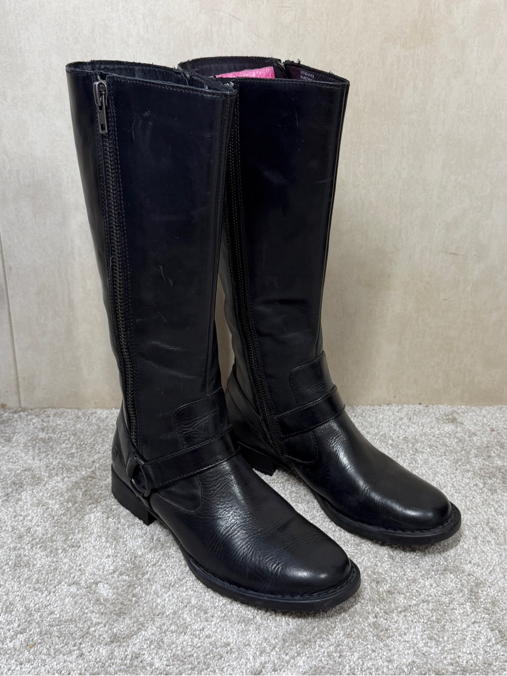 Born Women’s Saddler Leather Knee-High Riding Boots Classic in Black 7.5M